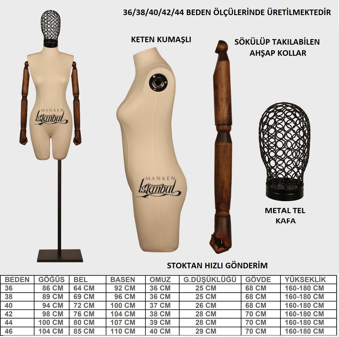 Keten Kumaş Pantolon Giyebilen Tel Kafa Terzi Mankeni Vitrin Mankeni