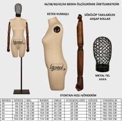 Keten Kumaş Tel Kafa Paçalı Terzi Mankeni Vitrin Mankeni