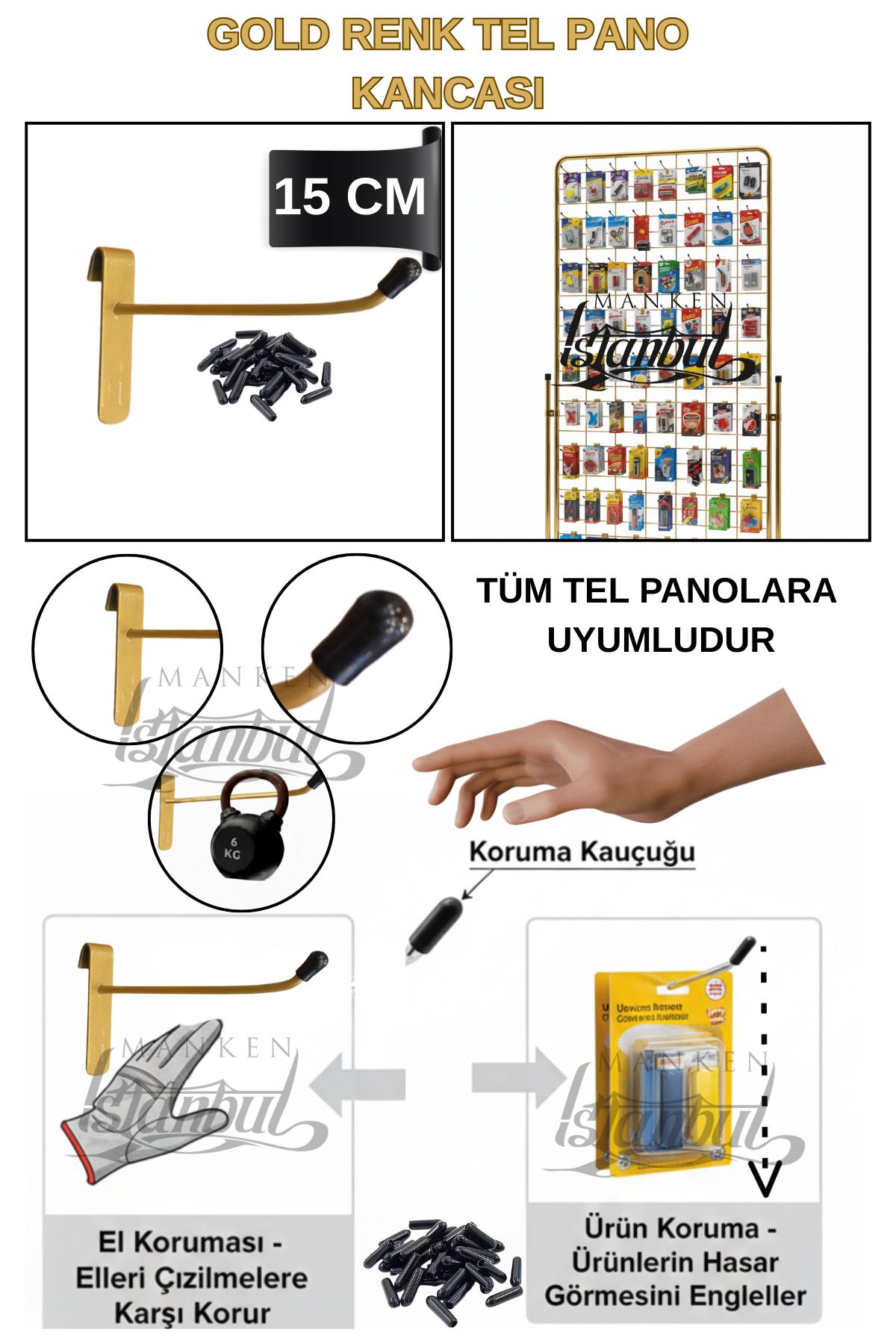 Özel Üretim Koruma Kauçuk Gold Tel Pano Kancası