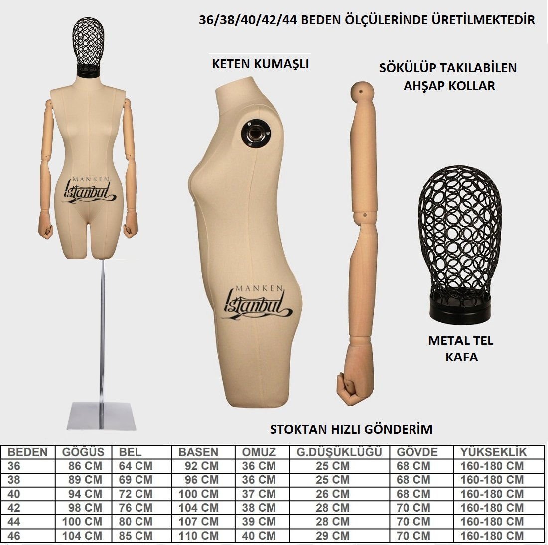 Keten Kumaş Pantolon Giyebilen Tel Kafa Terzi Mankeni Vitrin Mankeni