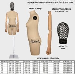 Keten Kumaş Pantolon Giyebilen Tel Kafa Terzi Mankeni Vitrin Mankeni