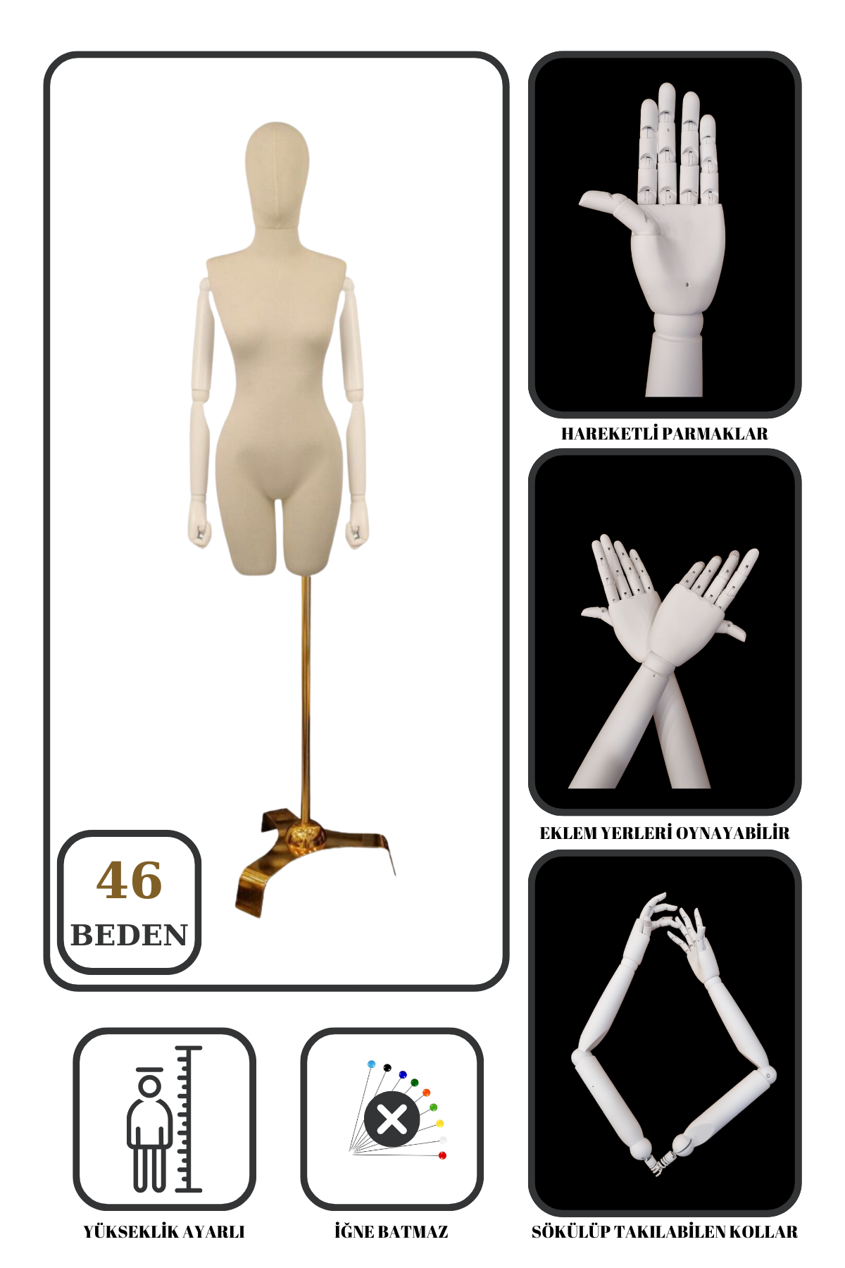 Gold Ayaklı Terzi Mankeni Vitrin Mankeni Prova Mankeni 46 beden