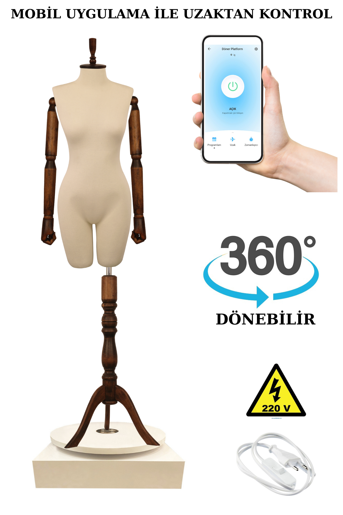 360 Derece Dönebilen Telefondan Kumandalı Vitrin Mankeni Terzi Mankeni