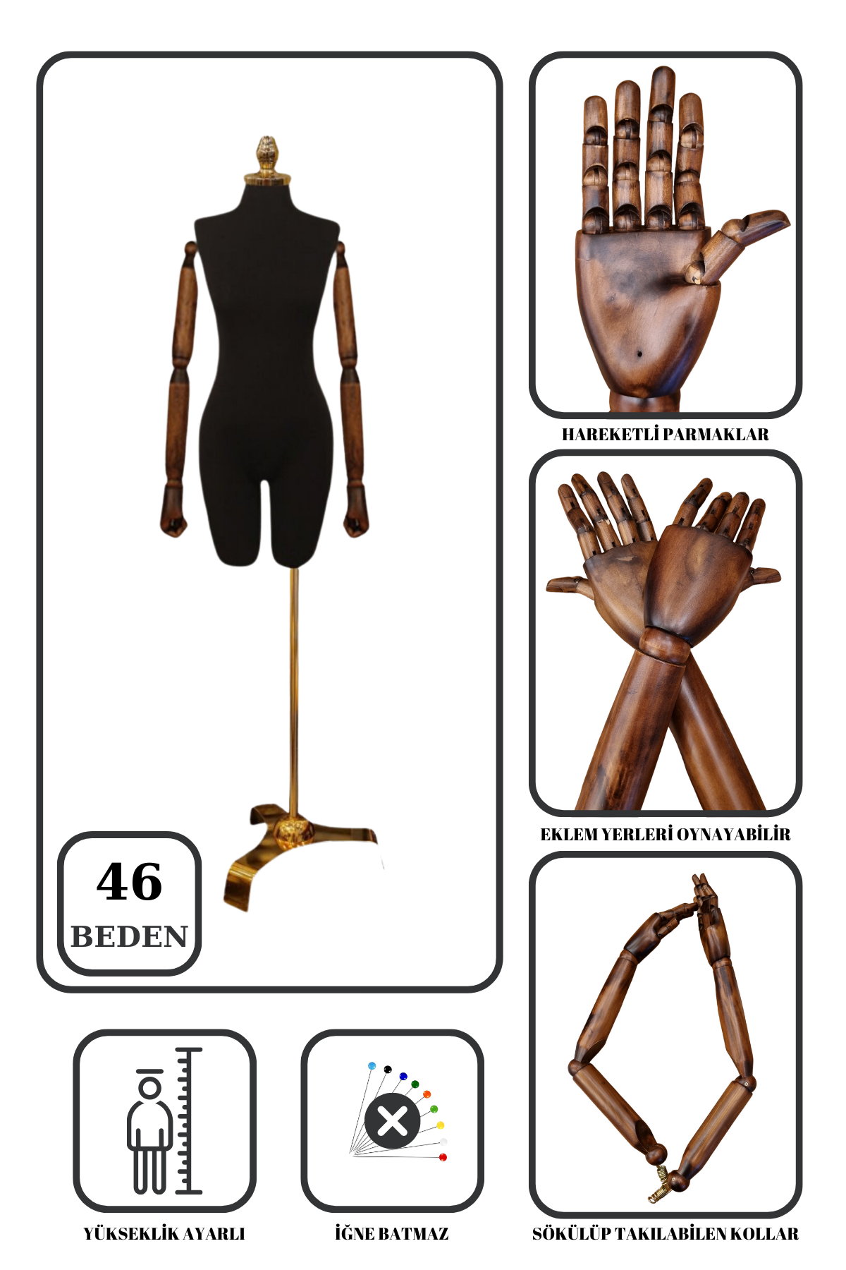 Gold Ayaklı Terzi Mankeni Vitrin Mankeni Prova Mankeni 46 beden