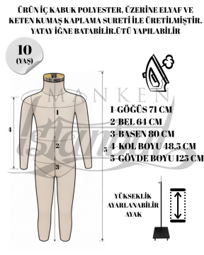 Profesyonel Çocuk Tam Boy Prova Terzi Mankeni Fit Mankeni 10 yaş