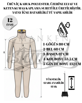 Profesyonel Çocuk Tam Boy Prova Terzi Mankeni Fit Mankeni 12 yaş