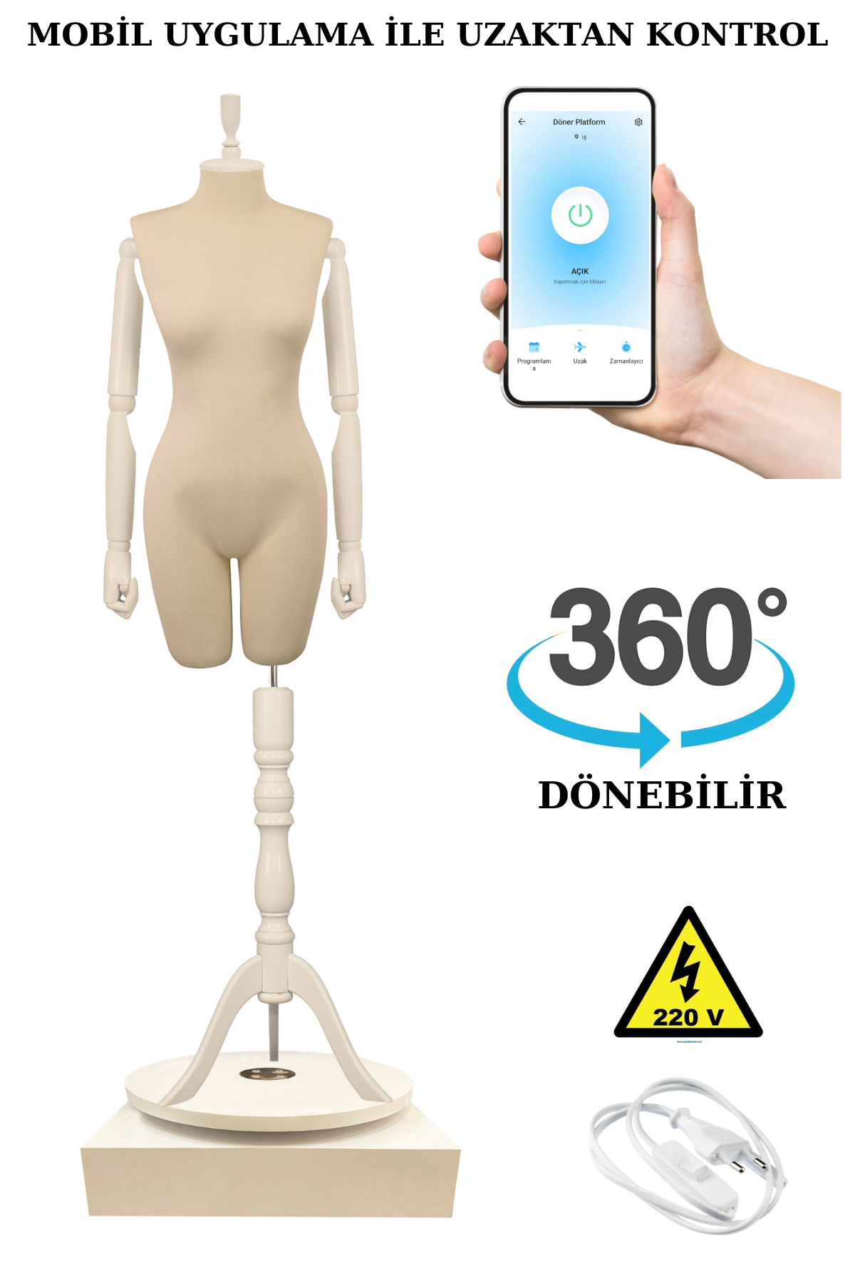 360 Derece Dönebilen Telefondan Kumandalı Vitrin Mankeni Terzi Mankeni
