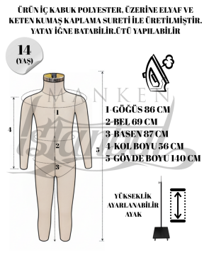 Profesyonel Çocuk Tam Boy Prova Terzi Mankeni Fit Mankeni 14 yaş
