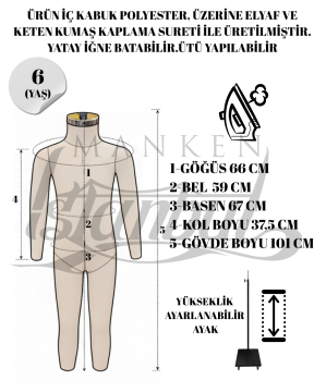 Profesyonel Çocuk Tam Boy Prova Terzi Mankeni Fit Mankeni 6 yaş