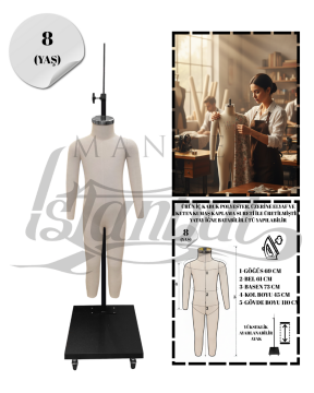 Profesyonel Çocuk Tam Boy Prova Terzi Mankeni Fit Mankeni 8 yaş