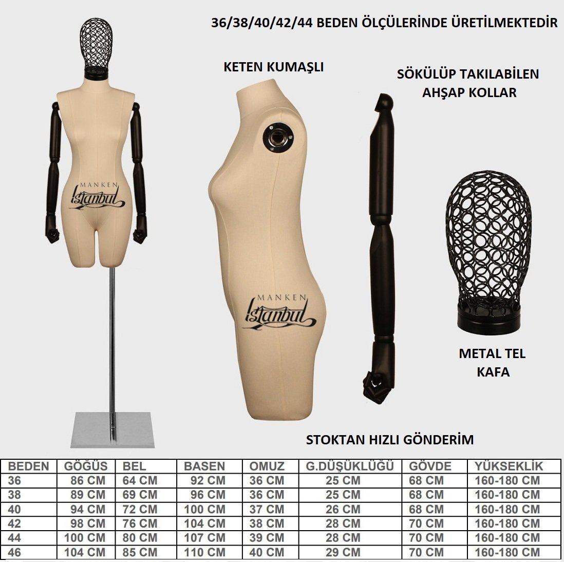 Keten Kumaş Tel Kafa Paçalı Terzi Mankeni Vitrin Mankeni