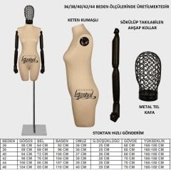 Keten Kumaş Tel Kafa Paçalı Terzi Mankeni Vitrin Mankeni