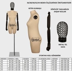 Keten Kumaş Tel Kafa Paçalı Terzi Mankeni Vitrin Mankeni