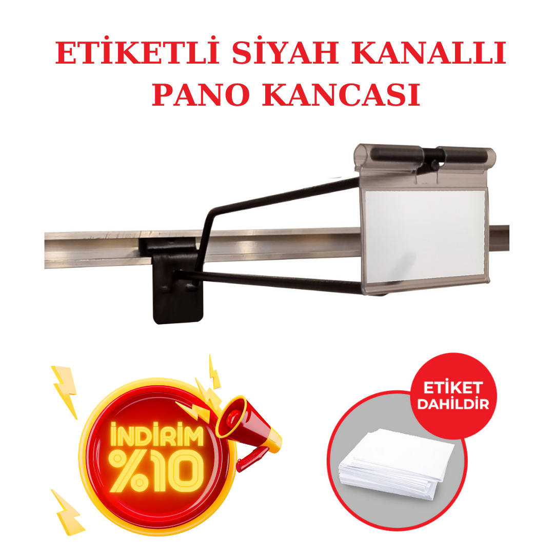 Etiketli Siyah Kanallı Pano Kancası-5 mm Dayanıklı Yapı