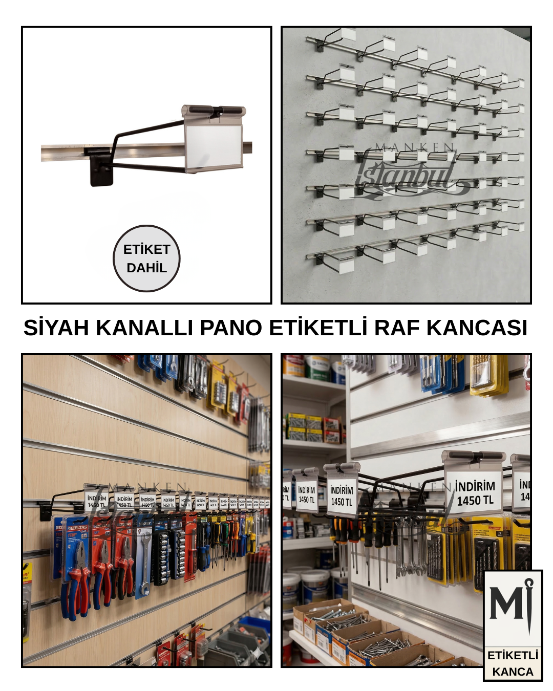 Etiketli Siyah Kanallı Pano Kancası-5 mm Dayanıklı Yapı