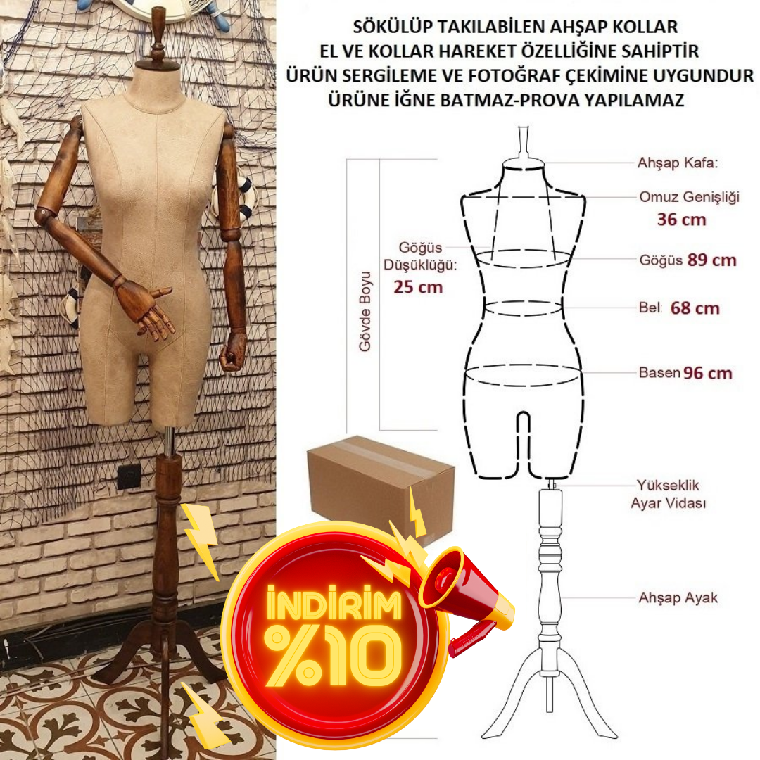 Pantolon Giyebilen Ahşap Kollu Terzi Mankeni Vitrin Mankeni