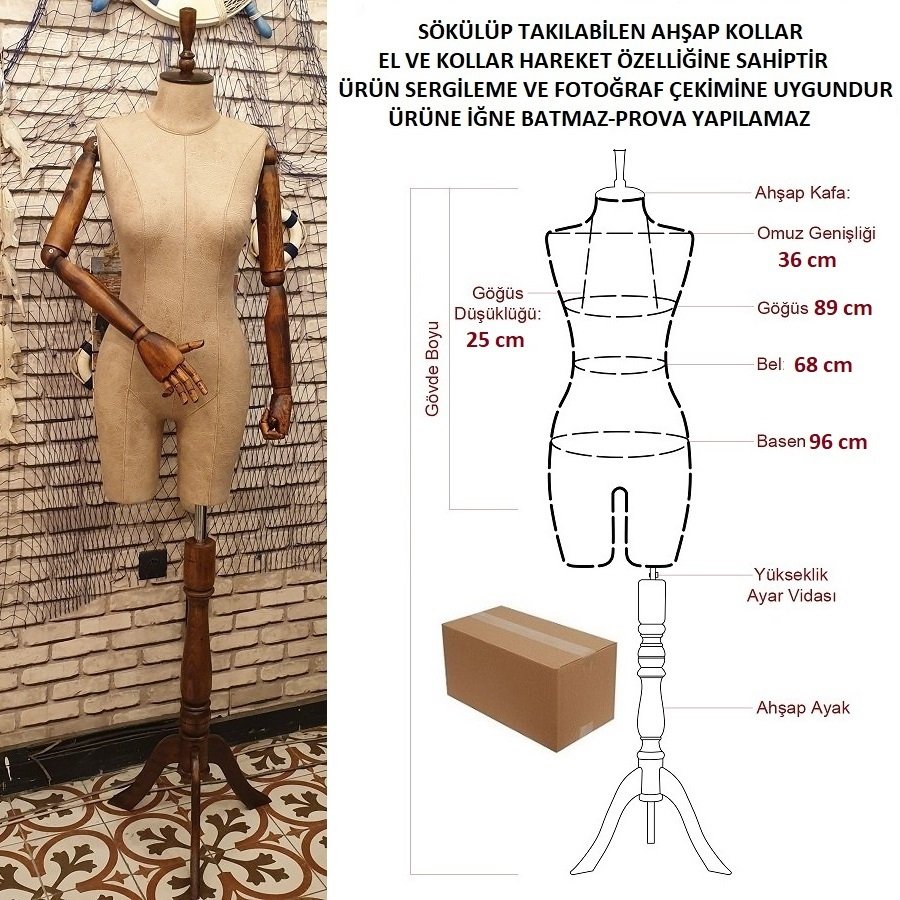 Pantolon Giyebilen Ahşap Kollu Terzi Mankeni Vitrin Mankeni