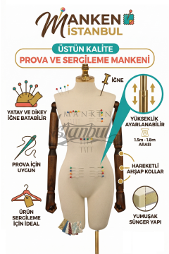 Pantolon Giyebilen Ahşap Kollu Terzi Mankeni Vitrin Mankeni