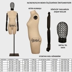 Keten Kumaş Tel Kafa Pantolon Giyebilen Terzi Mankeni Vitrin Mankeni