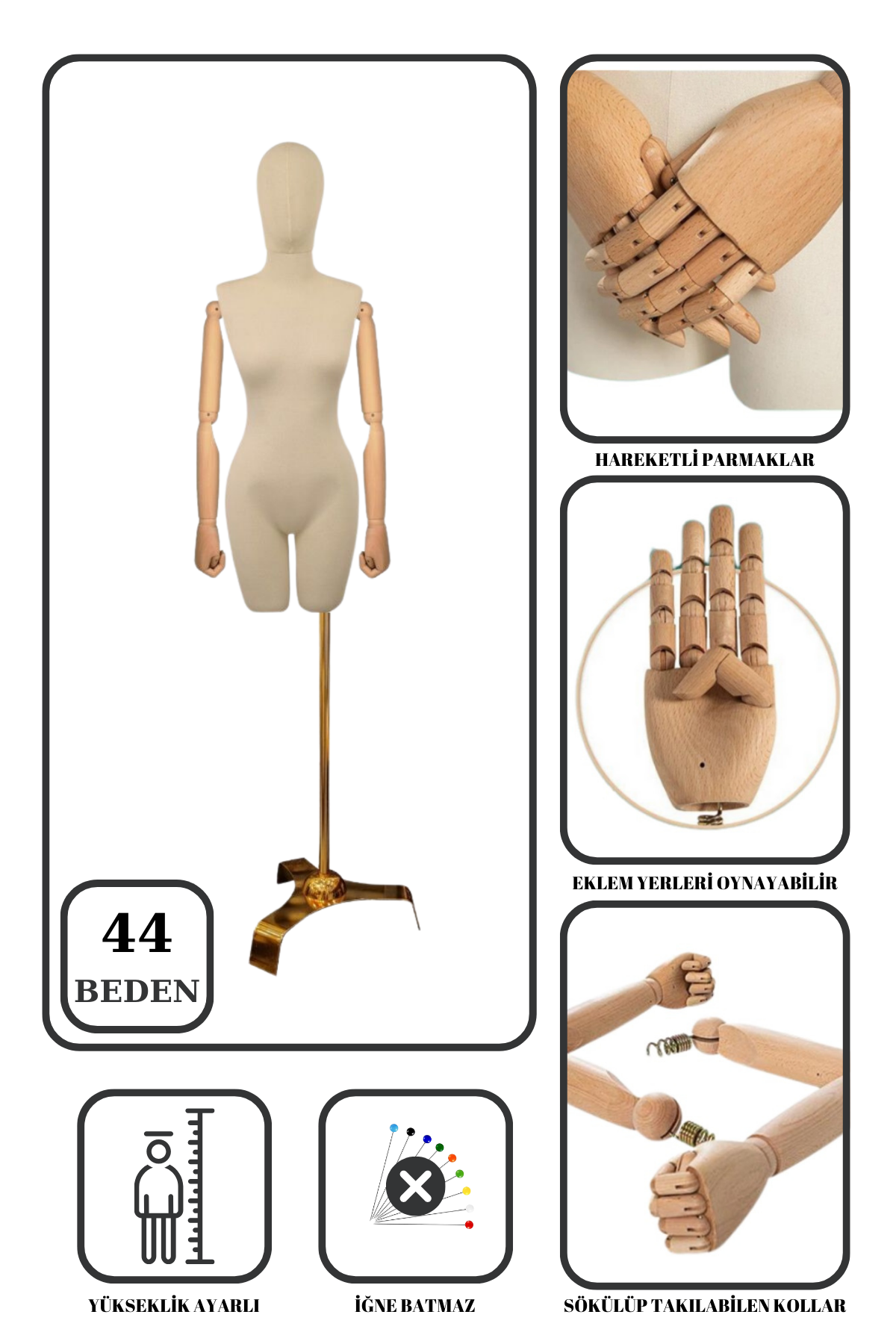 Gold Ayaklı Terzi Mankeni Vitrin Mankeni Prova Mankeni 44 beden