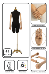 Lüks Gold Ayaklı Pantolon Giyebilen Ahşap Kollu Terzi Mankeni 42 beden