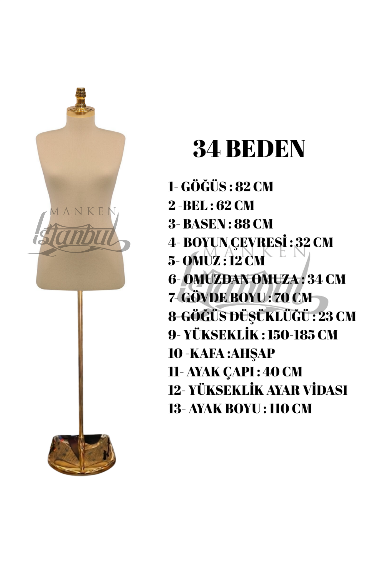 İğne Batabilen Terzi Mankeni 34-46 Arası 34 beden
