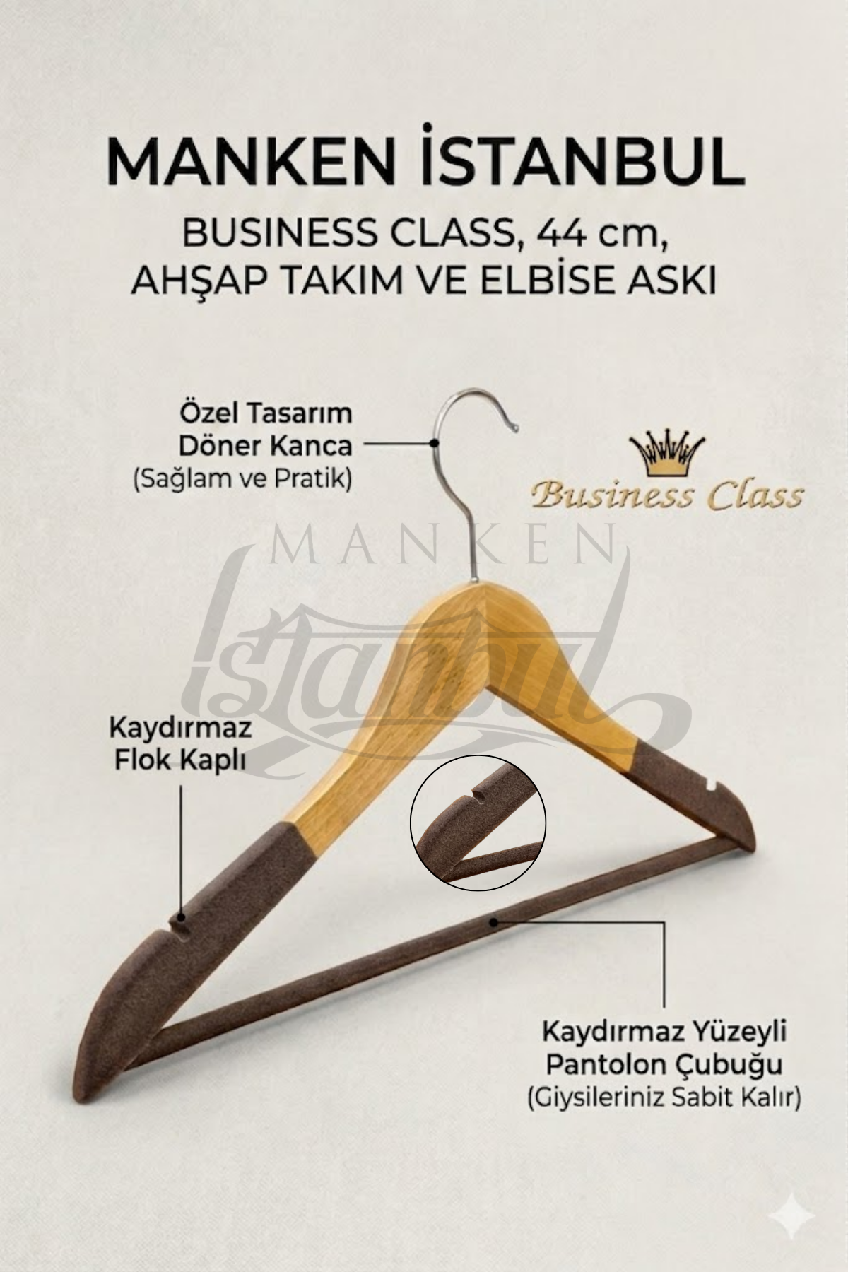 Business Class 5 Adet 44 Cm Kadife Ahşap Takım Elbise Ceket askısı