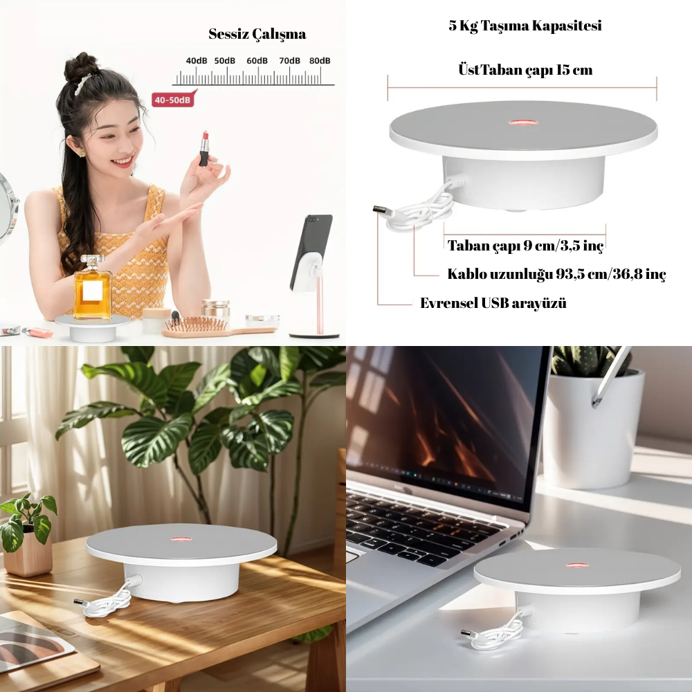 Işıklı 360 Derece Çift Yönlü Hız Ayarlı Döner Platform Fotoğraf Çekim Standı