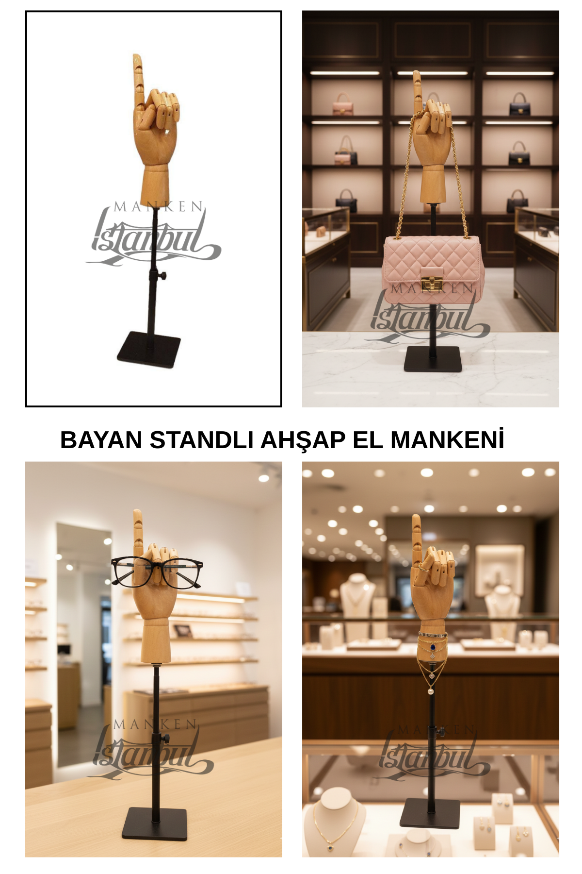 Siyah Yükseklik Ayarlı Eskiz Ahşap Model El Mankeni