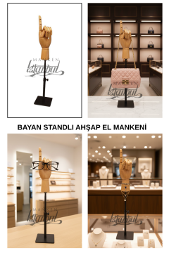 Siyah Yükseklik Ayarlı Eskiz Ahşap Model El Mankeni