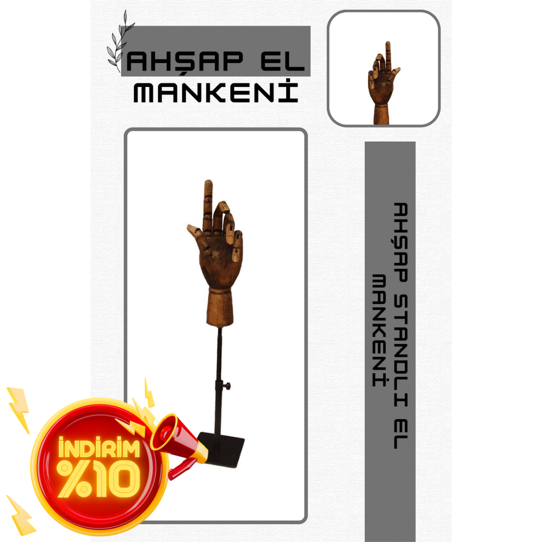 Siyah Yükseklik Ayarlı Eskiz Ahşap Model El Mankeni