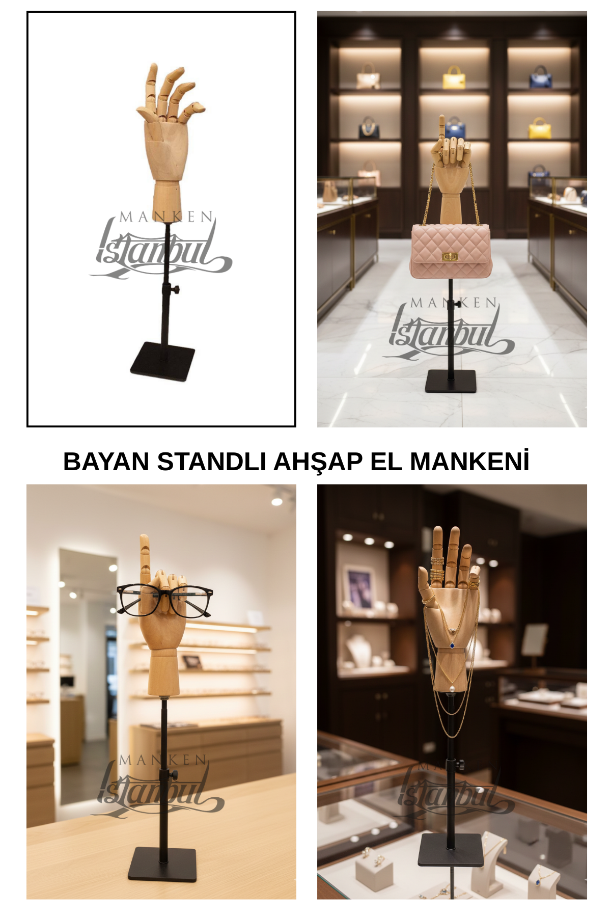 Siyah Yükseklik Ayarlı Eskiz Ahşap Model El Mankeni