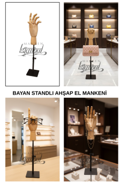 Siyah Yükseklik Ayarlı Eskiz Ahşap Model El Mankeni