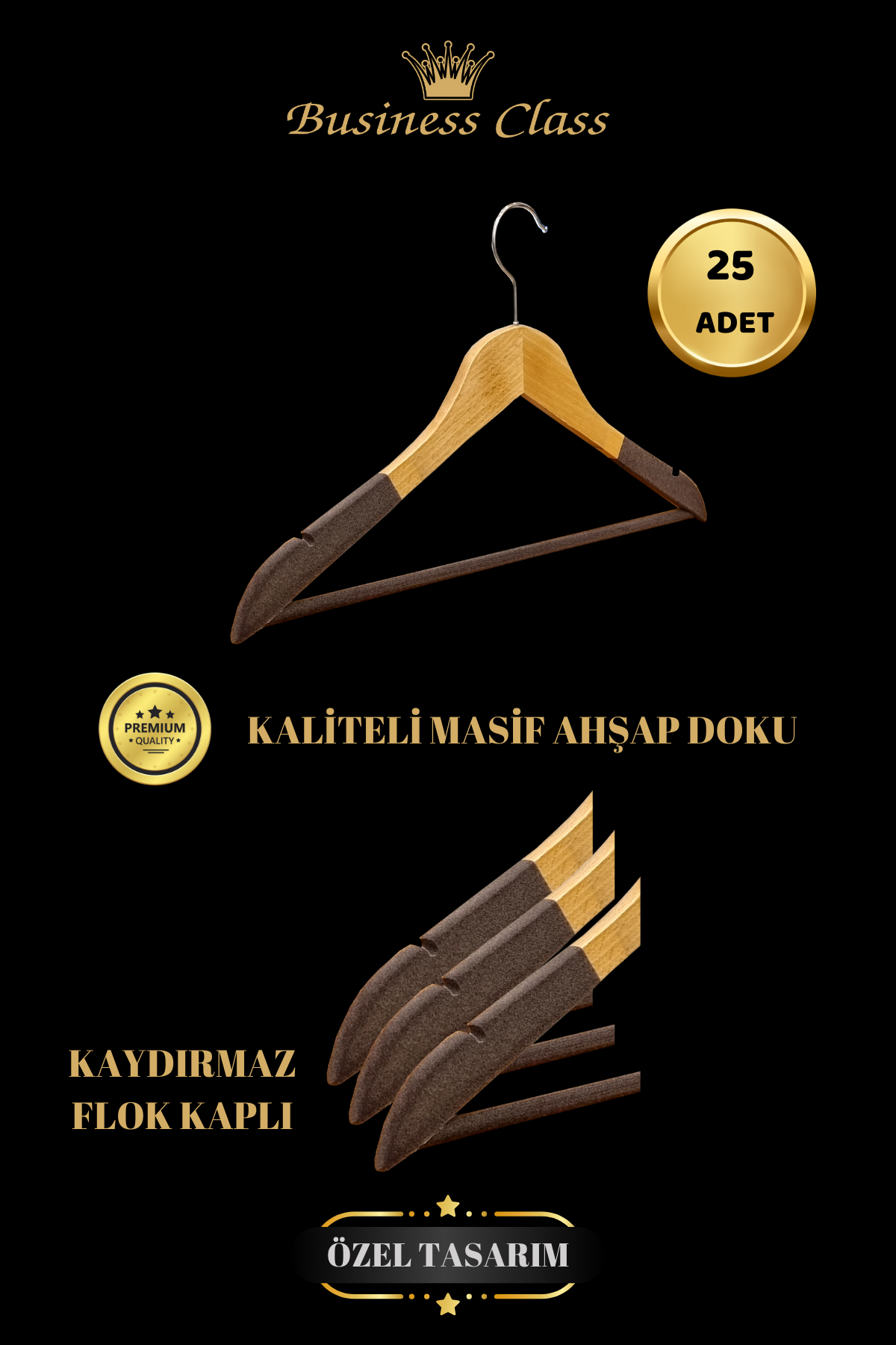 Business Class 5 Adet 44 Cm Kadife Ahşap Takım Elbise Ceket askısı 25 ADET