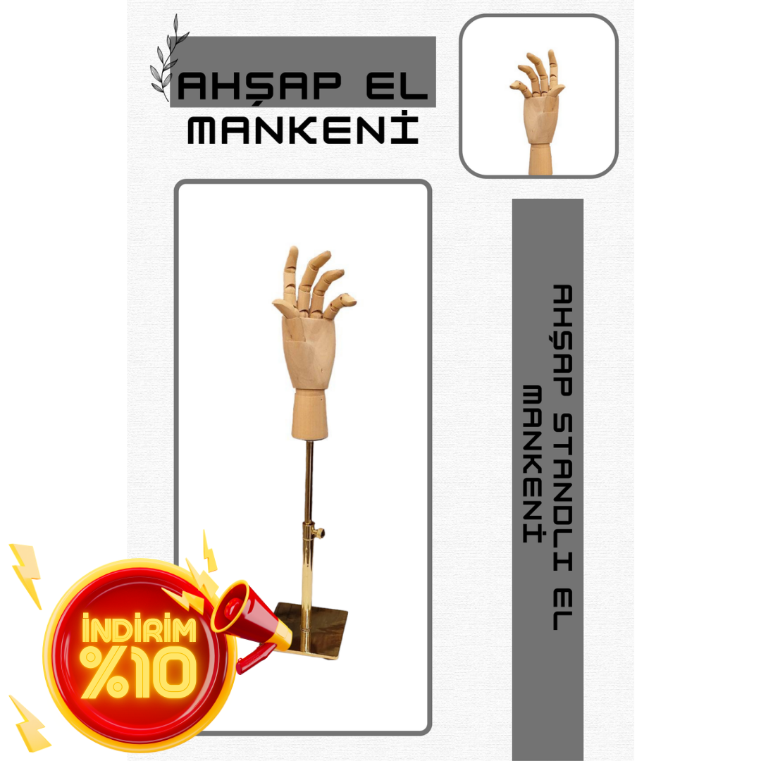 Gold Yükseklik Ayarlı Eskiz Ahşap Model El Mankeni