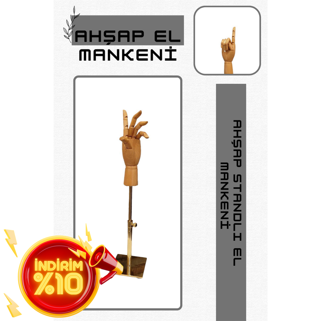 Gold Yükseklik Ayarlı Eskiz Ahşap Model El Mankeni