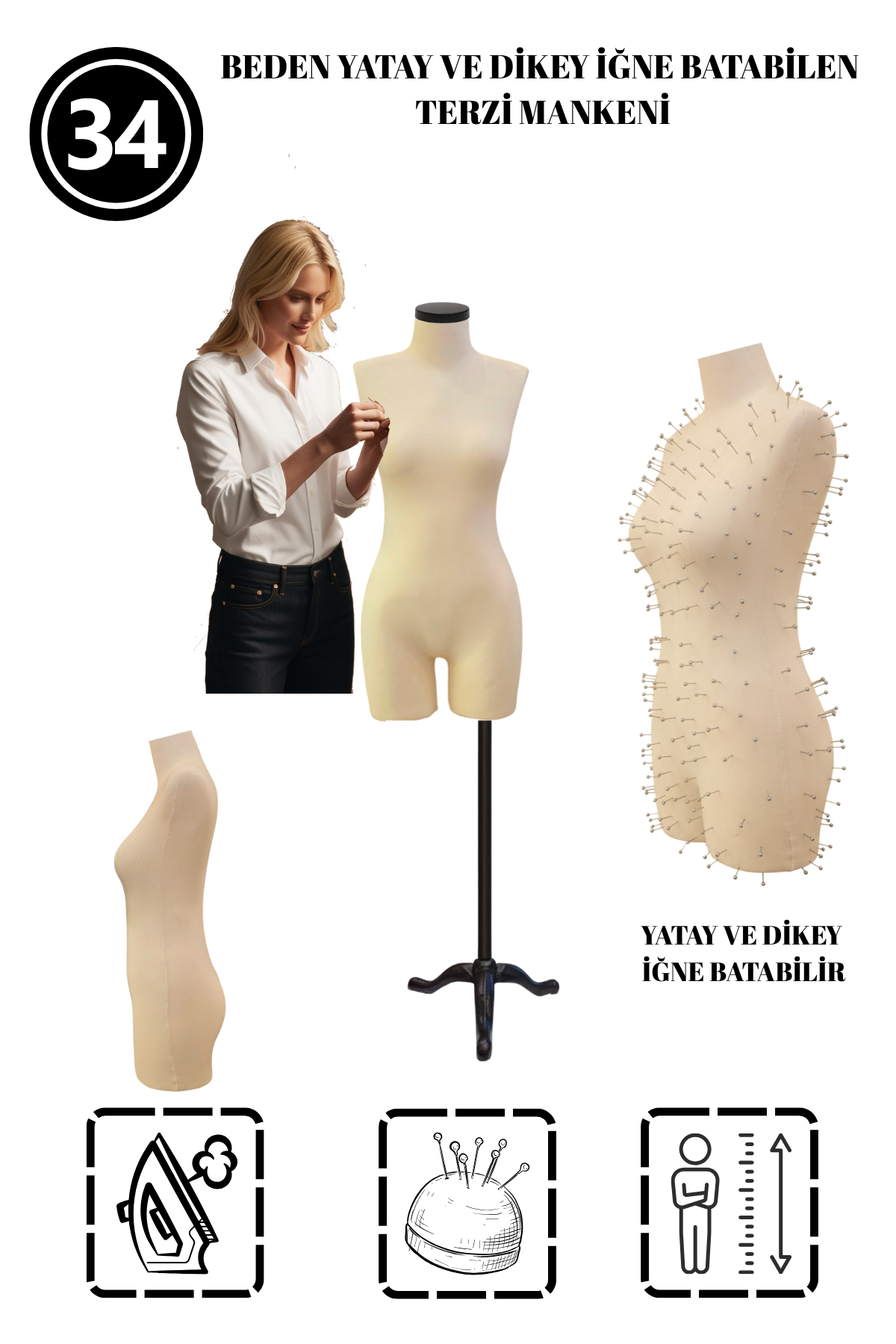 34 Beden Pantolon Giyebilen İğne Batabilen Terzi Mankeni