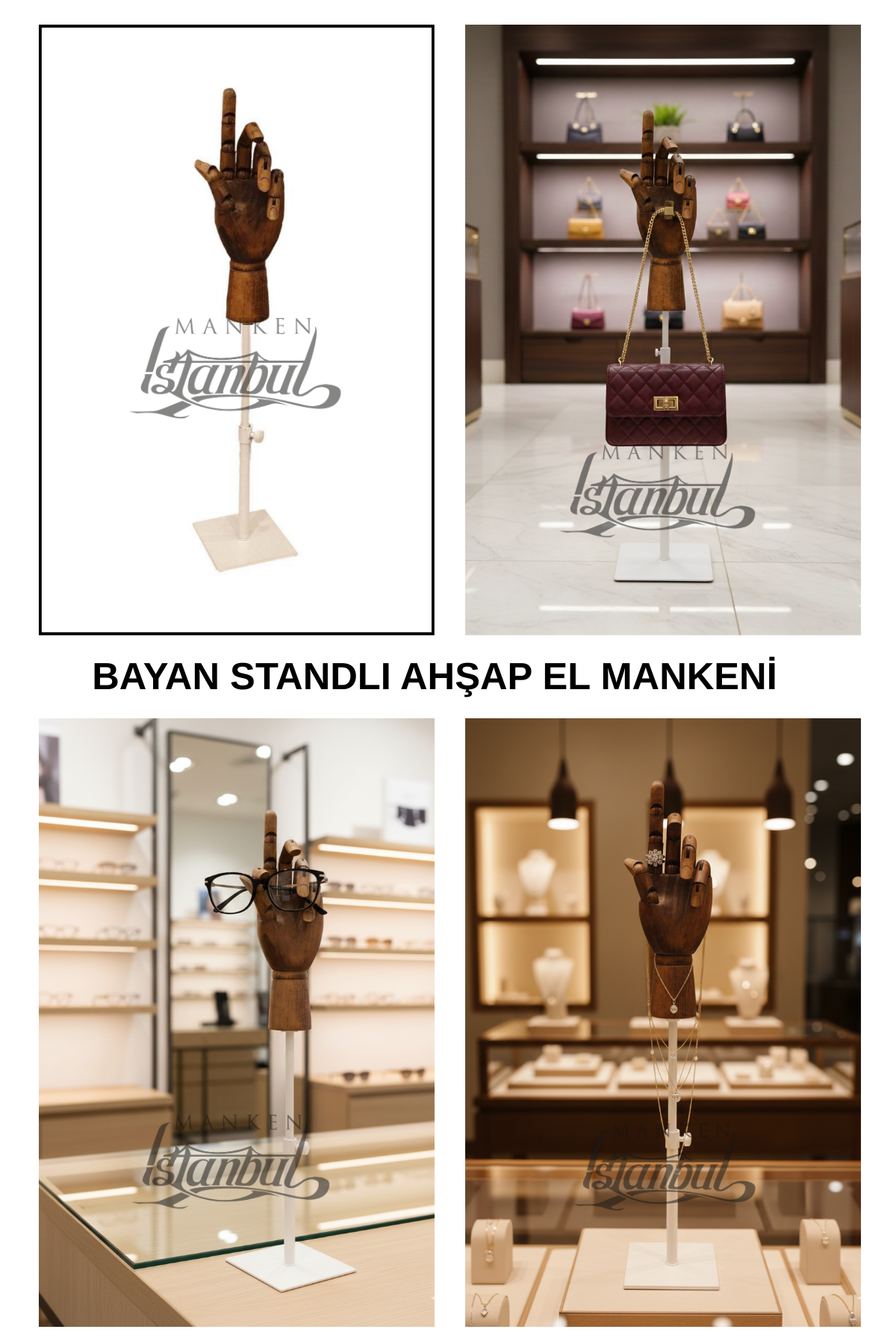 Beyaz Yükseklik Ayarlı Eskiz Ahşap Model El Mankeni