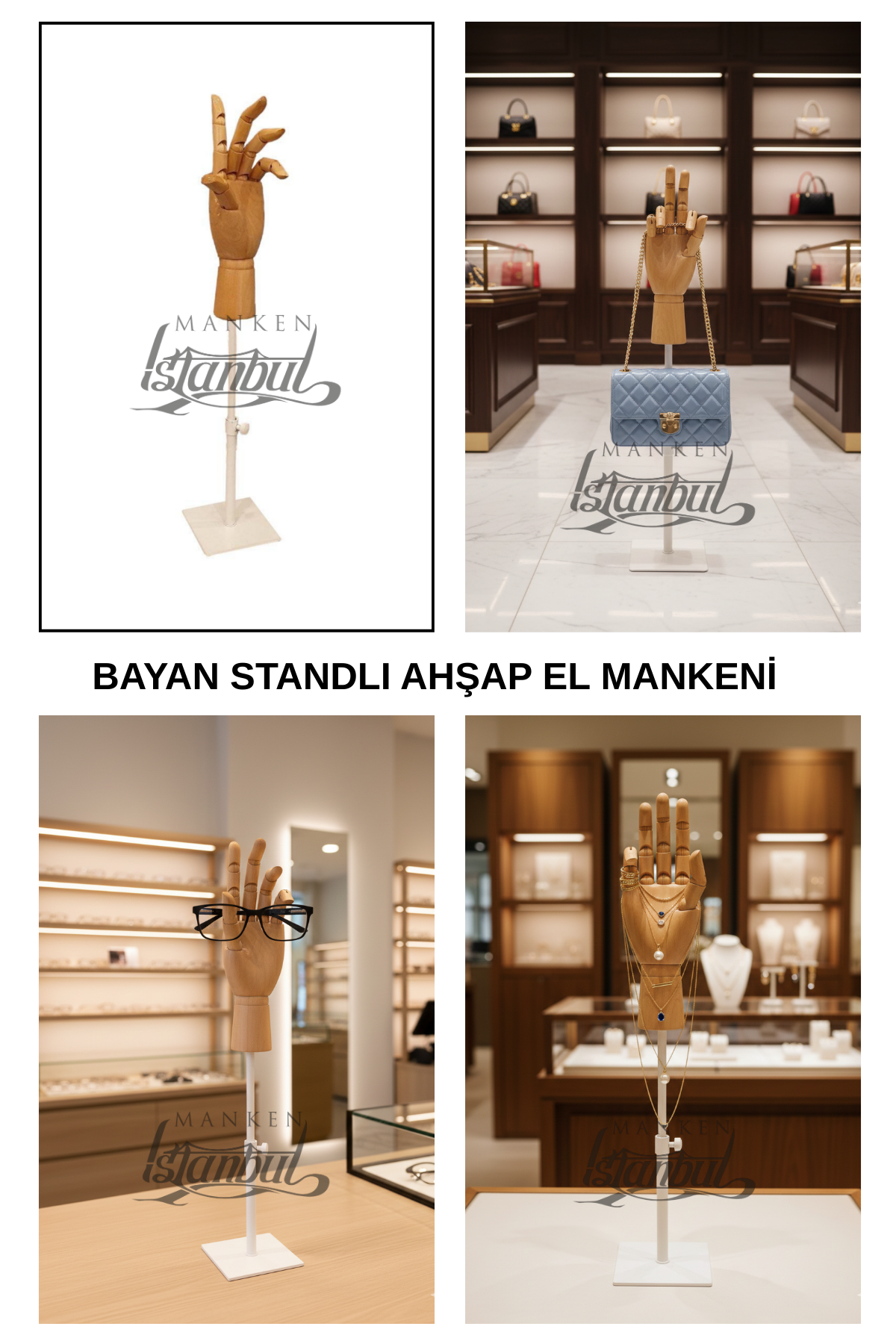 Beyaz Yükseklik Ayarlı Eskiz Ahşap Model El Mankeni