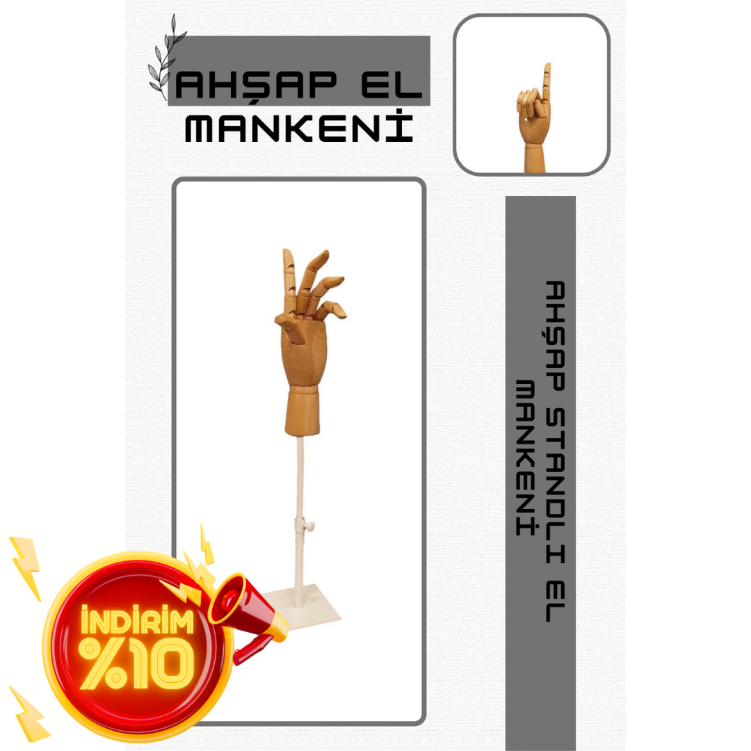 Beyaz Yükseklik Ayarlı Eskiz Ahşap Model El Mankeni