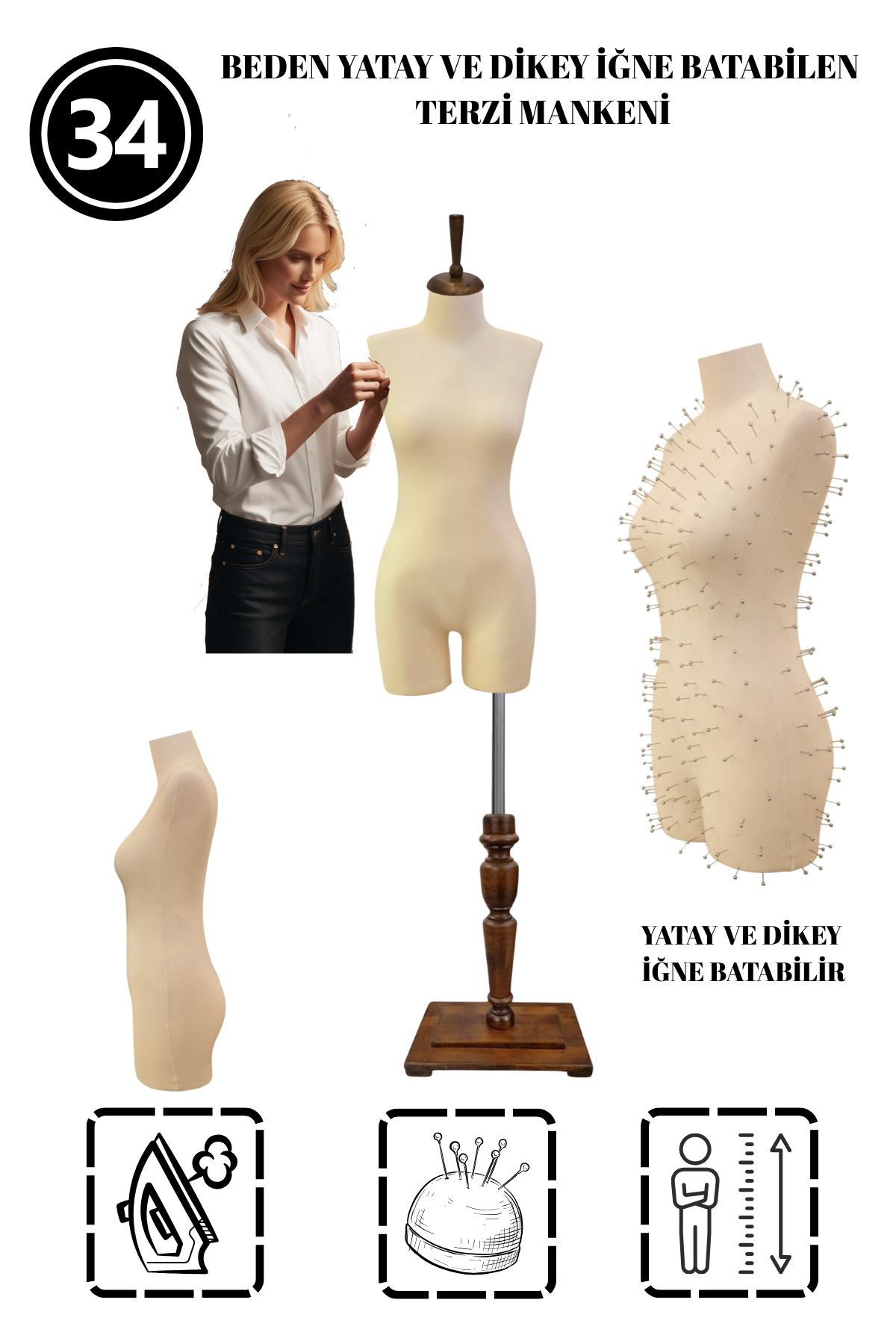 34 Beden Pantolon Giyebilen İğne Batabilen Terzi Mankeni