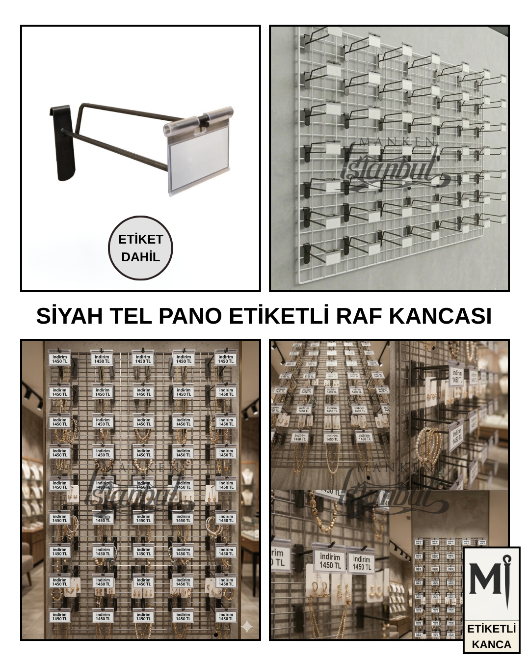 Etiketli Tel Pano Kancası Siyah