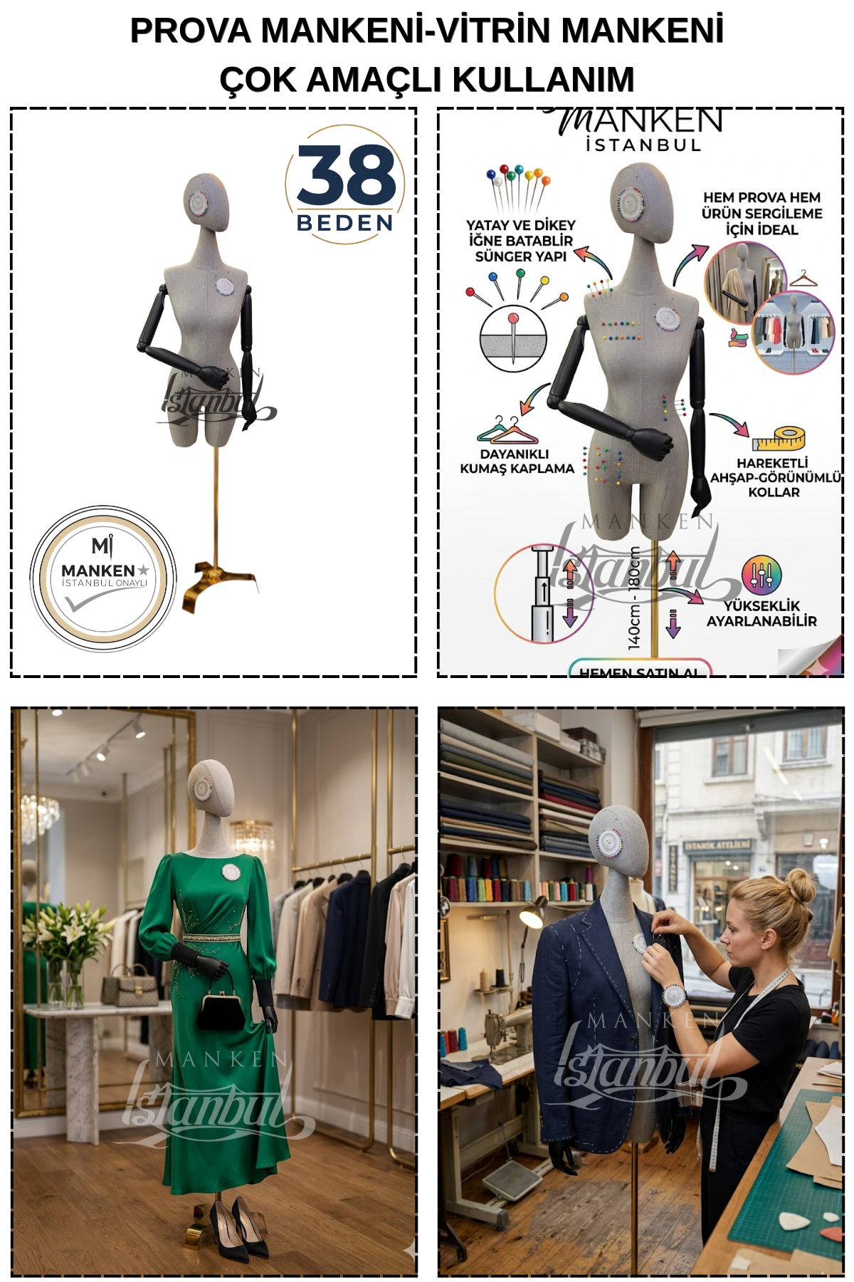 38 Beden Pantolon Giyebilen Ahşap Kollu Terzi Mankeni Vitrin Mankeni
