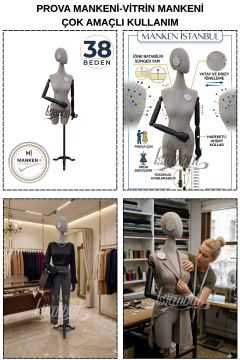 38 Beden Pantolon Giyebilen Ahşap Kollu Terzi Mankeni Vitrin Mankeni