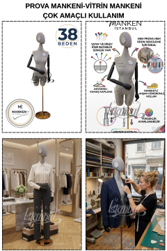 38 Beden Pantolon Giyebilen Ahşap Kollu Terzi Mankeni Vitrin Mankeni