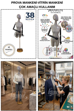 38 Beden Pantolon Giyebilen Ahşap Kollu Terzi Mankeni Vitrin Mankeni
