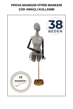 38 Beden Pantolon Giyebilen Ahşap Kollu Terzi Mankeni Vitrin Mankeni