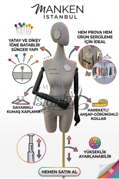 38 Beden Pantolon Giyebilen Ahşap Kollu Terzi Mankeni Vitrin Mankeni