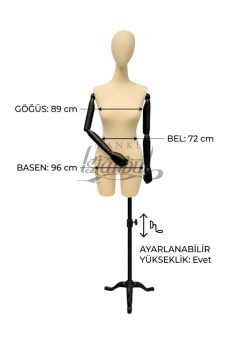 38 Beden Pantolon Giyebilen Ahşap Kollu Terzi Mankeni Vitrin Mankeni