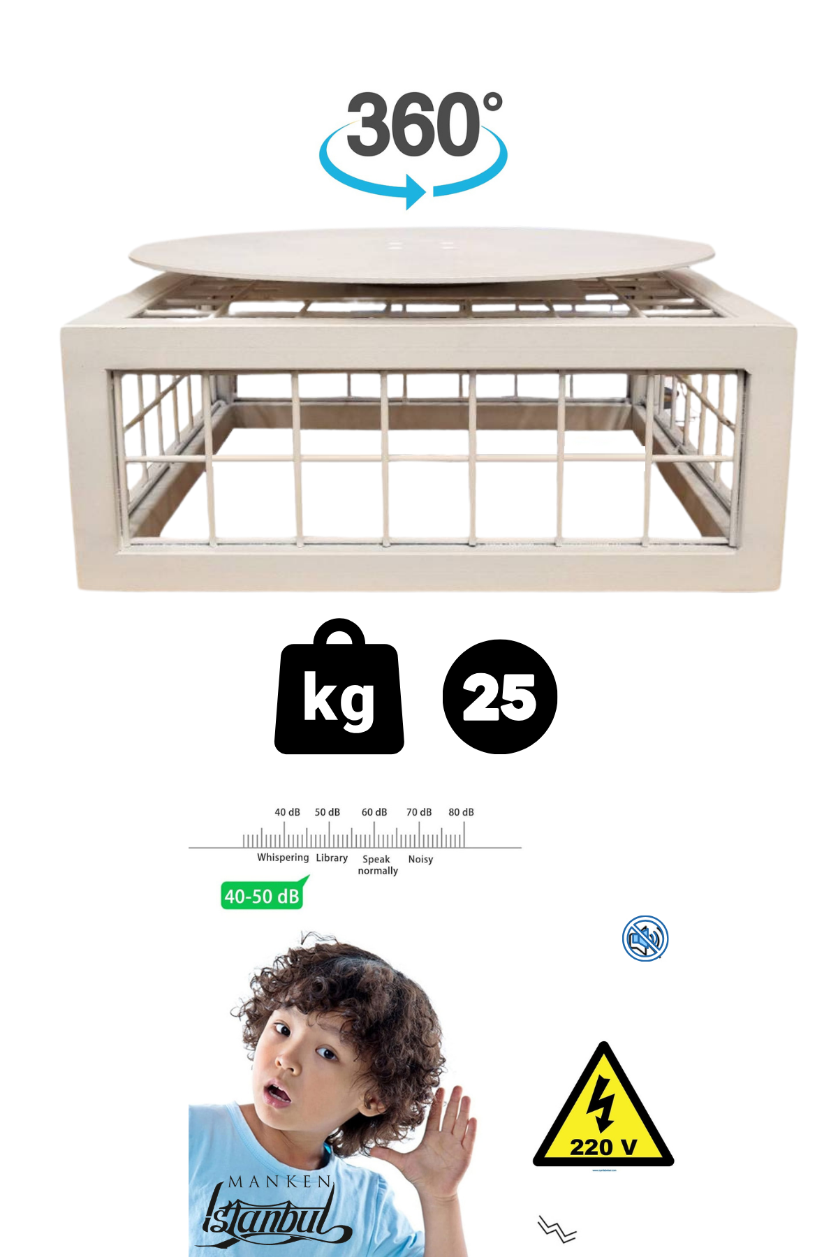 Dekoratif Beyaz Elektrikli Döner Platform 25 Kg Taşıma Kapasitesi